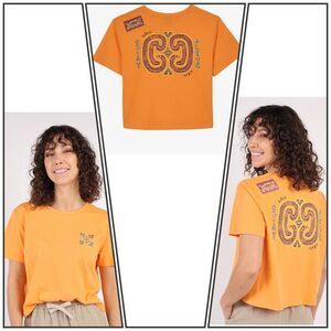 OXBOW Womens Tisurf Cropped Printed Short Sleeve T Shirt Orange Large